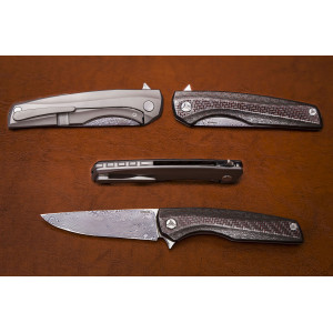 Складной нож дамаск №10 3D карбон красный